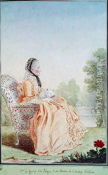 Madame la Comtesse de Polignac, Dame d'Honneur to the Duchesse d'Orleans, 1760 Oil Painting - Louis Carrogis Carmontelle