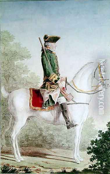 Louis-Antoine du Prat de Nantouillet, Marquis of Barbancon, huntsman to the Duke of Orleans, 1763 Oil Painting - Louis Carrogis Carmontelle
