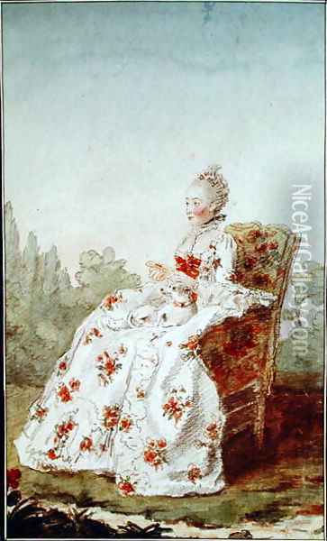 Madame de Boisandre, wife of the commandant of the hunt of the Duke of Orleans, c.1761 Oil Painting - Louis Carrogis Carmontelle