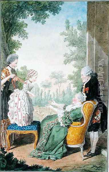 The Marquise of Ecquevilly, the Marquis of Joyeuse, their granddaughter Mademoiselle d'Ecquevilly and her maid Oil Painting - Louis Carrogis Carmontelle