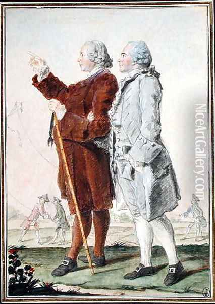 Monsieur Jean-Baptiste Le Roy (1719-1800) and the Abbot of Saint-Remy, 1775-80 Oil Painting - Louis Carrogis Carmontelle
