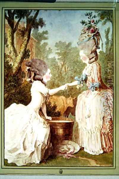 Madame de la Houze et Mademoiselle de Longueil Oil Painting - Louis Carrogis Carmontelle