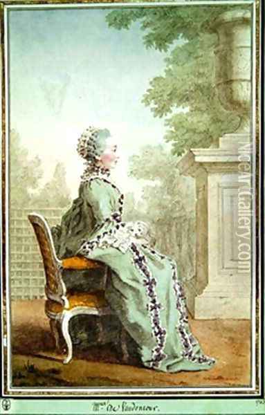 Madame de Vaudoncourt 1763 Oil Painting - Louis Carrogis Carmontelle