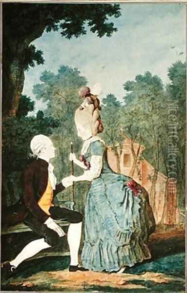 Monsieur le Comte de La Porte and his Daughter Oil Painting - Louis Carrogis Carmontelle