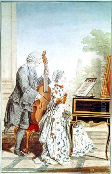 Monsieur Piton and his Daughter Oil Painting - Louis Carrogis Carmontelle
