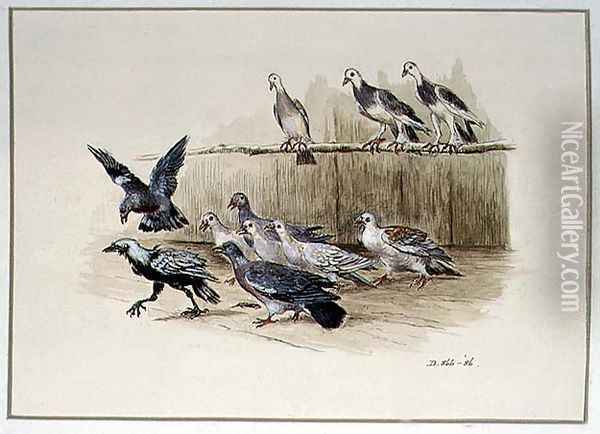 The Jackdaw and the Doves Oil Painting - Randolph Caldecott