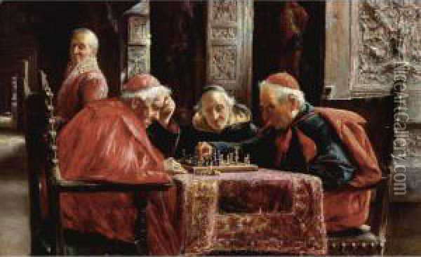 La Partida De Ajedrez (the Chess Game) Oil Painting - Jose Gallegos Y Arnosa