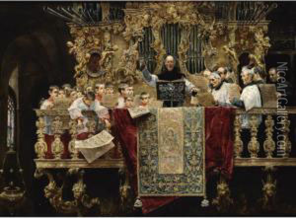 El Coro De Ninos De Sevilla (the Boys Choir Of Seville) Oil Painting - Jose Gallegos Y Arnosa