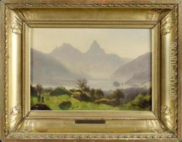 Landscape With A Lake And Mountains Oil Painting - Jean Philippe George-Juillard