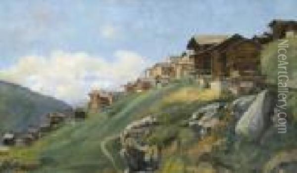 Walliser Dorf An Einem Berghang Oil Painting - Jean Philippe George-Juillard