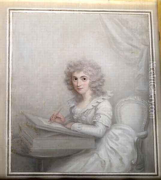 A Lady seated at a table writing a letter Oil Painting - Richard Cosway