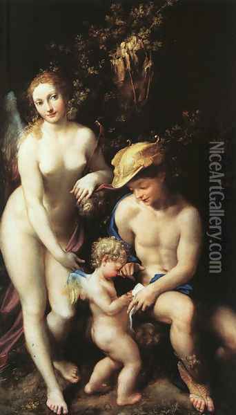 The Education of Cupid 1528 Oil Painting - Antonio Allegri da Correggio