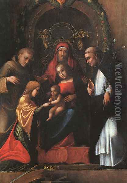 The Mystic Marriage of St. Catherine-2 1510 Oil Painting - Antonio Allegri da Correggio