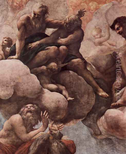 Frescoes in the church of San Giovanni Evangelista in Parma, fresco dome, Scene, The Vision of St. John in Patmos, d Oil Painting - Antonio Allegri da Correggio