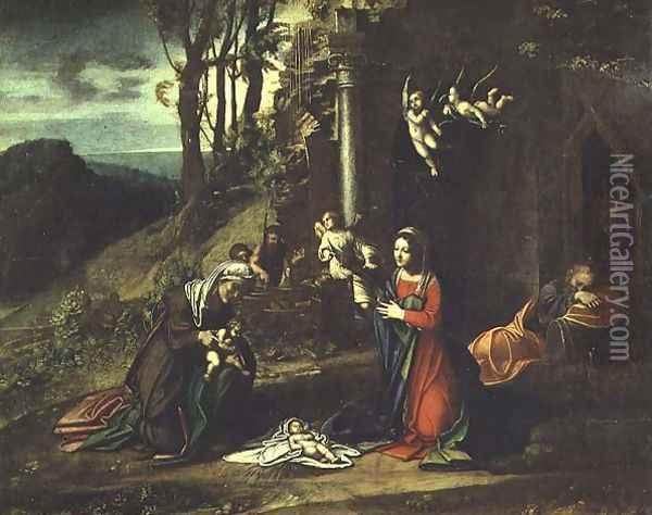 Adoration of the Christ Child Oil Painting - Antonio Allegri da Correggio