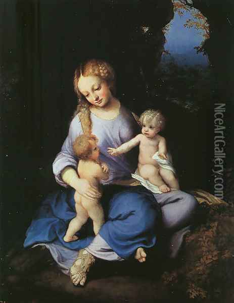 Madonna and Child with the Young Saint John 1516 Oil Painting - Antonio Allegri da Correggio