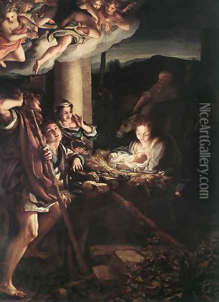 Nativity (Holy Night) 1528 Oil Painting - Antonio Allegri da Correggio