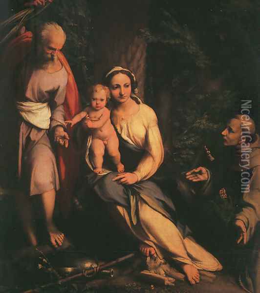 The Rest on the Flight to Egypt with Saint Francis 1517, Oil Painting - Antonio Allegri da Correggio