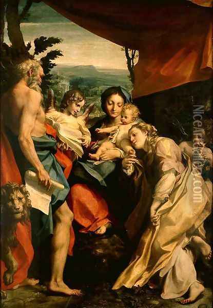 Madonna with St. Jerome Oil Painting - Antonio Allegri da Correggio