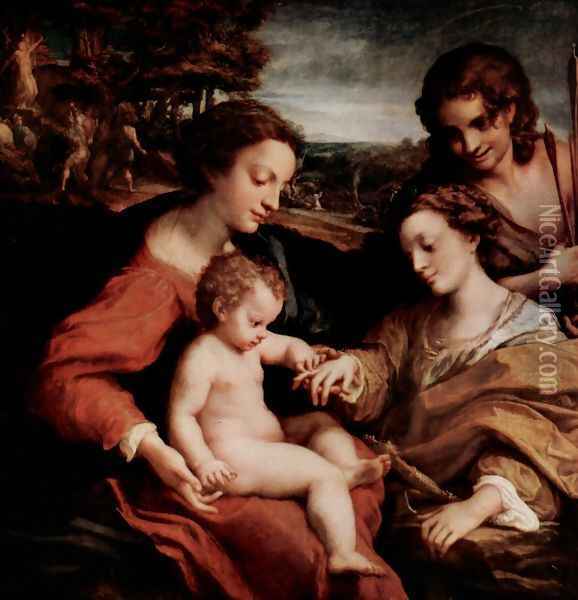 Mystical Marriage of St. Catherine of Alexandria with Christ Oil Painting - Antonio Allegri da Correggio
