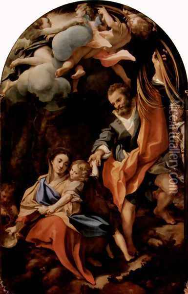 Madonna della Scodella, scene, resting on the flight to Egypt Oil Painting - Antonio Allegri da Correggio