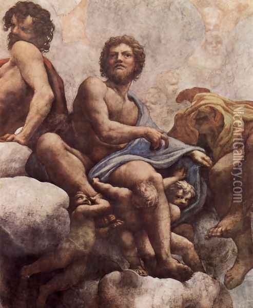 The vision of St. John in Patmos, detail, St. Philip and St. Thaddeus Oil Painting - Antonio Allegri da Correggio