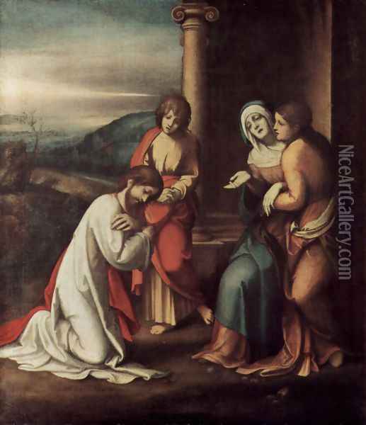 Goodbye Christ of Mary, with Mary and Martha, the sister of Lazarus Oil Painting - Antonio Allegri da Correggio