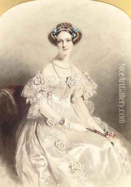 Portrait of a lady, three-quarter-length, dressed for a ball Oil Painting - Alfred-Edward Chalon