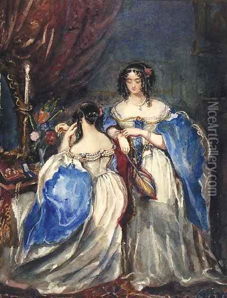 Two Ladies in a Dressing Room Oil Painting - Alfred-Edward Chalon