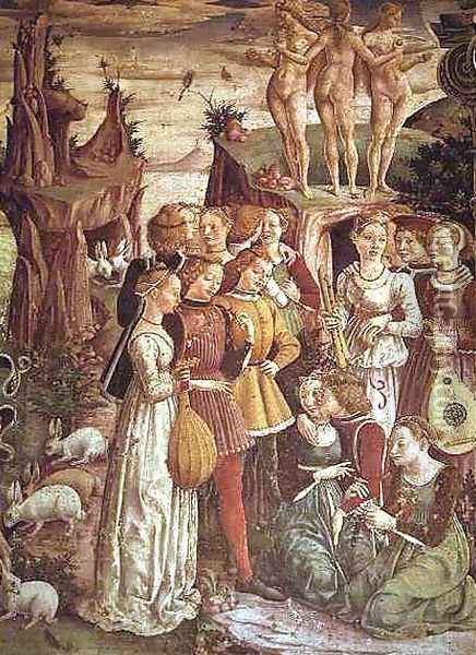The Triumph of Venus, April from the Room of the Months (detail) c.1467-70 Oil Painting - Francesco Del Cossa