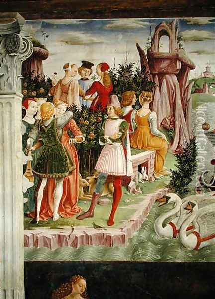 The Triumph of Venus April from the Room of the Months (detail) c.1467-70 Oil Painting - Francesco Del Cossa