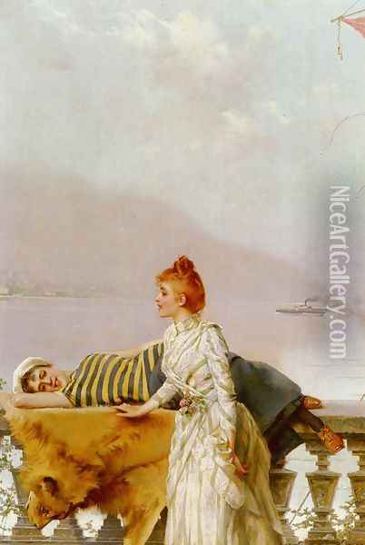 On The Balcony Oil Painting - Vittorio Matteo Corcos