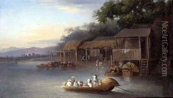 A Riverside Dwelling, Indo-China Oil Painting - George Chinnery