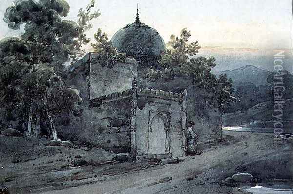 A Tomb or Part of a Temple Oil Painting - George Chinnery