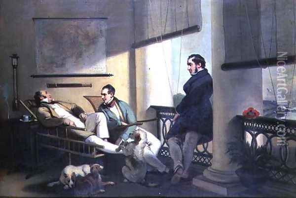 Dent's Verandah, Macao, 1842 Oil Painting - George Chinnery