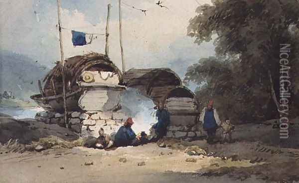 A Riverside Encampment, China Oil Painting - George Chinnery