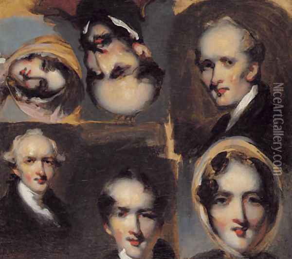 Portrait studies of six figures Oil Painting - George Chinnery