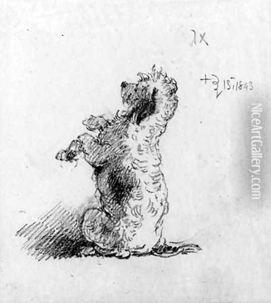 A poodle begging a study for On Dent's verandah Oil Painting - George Chinnery