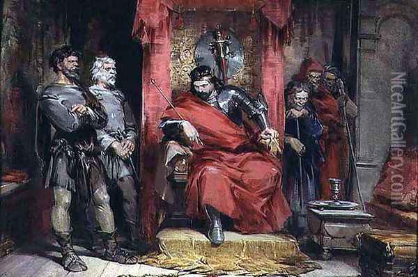 Macbeth instructing the Murderers employed to kill Banquo Oil Painting - George Cattermole