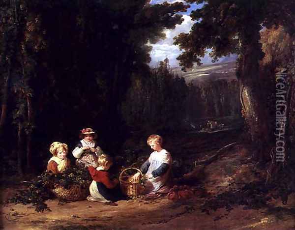 Young Children Picking Hops, c.1835 Oil Painting - William Collins