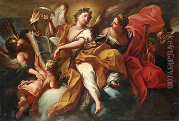 Clio acknowledged by Fame Oil Painting - Sebastiano Conca