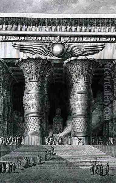 The Restoration of a Large Egyptian Temple Oil Painting - Louis Francois Cassas