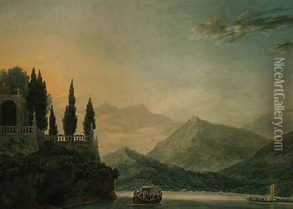 Isola Bella, Lake Maggiore, at dusk Oil Painting - John Robert Cozens