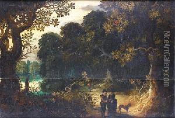 An Elegant Couple On A Woodland Path Oil Painting - Abraham Govaerts