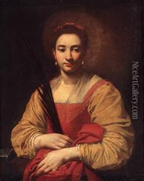 A Female Martyr Saint: Saint Catherine Of Alexandria Oil Painting - Francesco Guarino