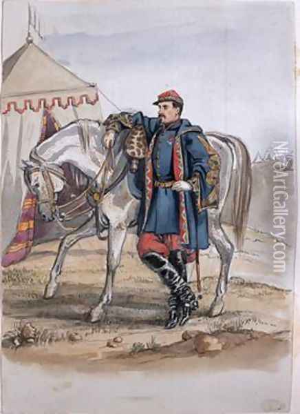 Portrait of General Clers, former commander of the Zouaves, from an album of paintings and sketches known as 'Cadogan's Crimea', 1854-56 Oil Painting - George Cadogan