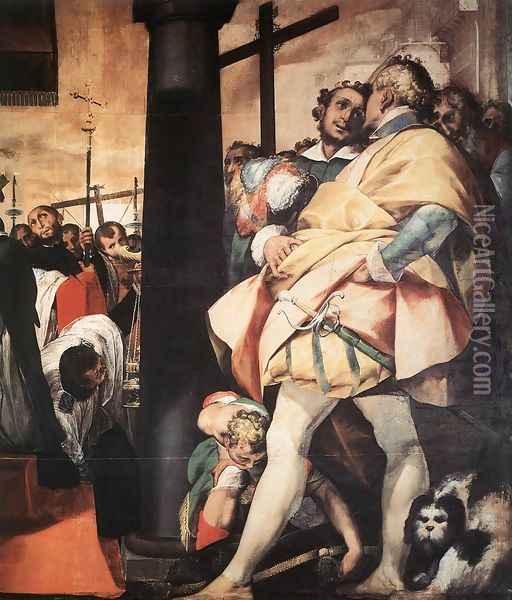 St Charles Borromeo Erecting Crosses a the Gates of Milan Oil Painting - Giovanni Battista Crespi (Cerano II)