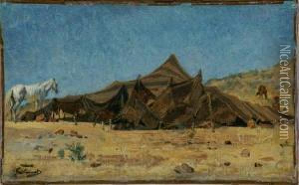 Zeltlager In Der Wuste Algeriens. Oil Painting - Gustave Achille Guillaumet