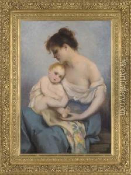 Motherly Love Oil Painting - Edward Charles Halle