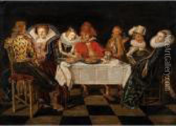Scene De Banquet Dans Un Interieur Oil Painting - Dirck Hals